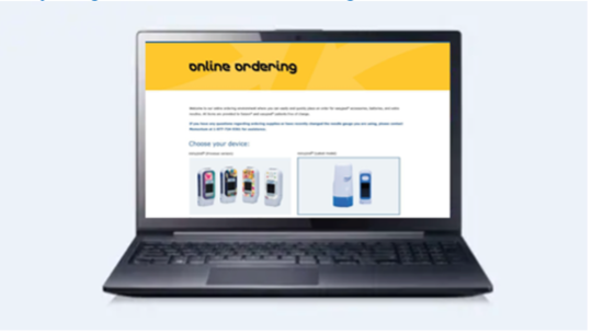 Generic black laptop computer with easypod website on screen.
